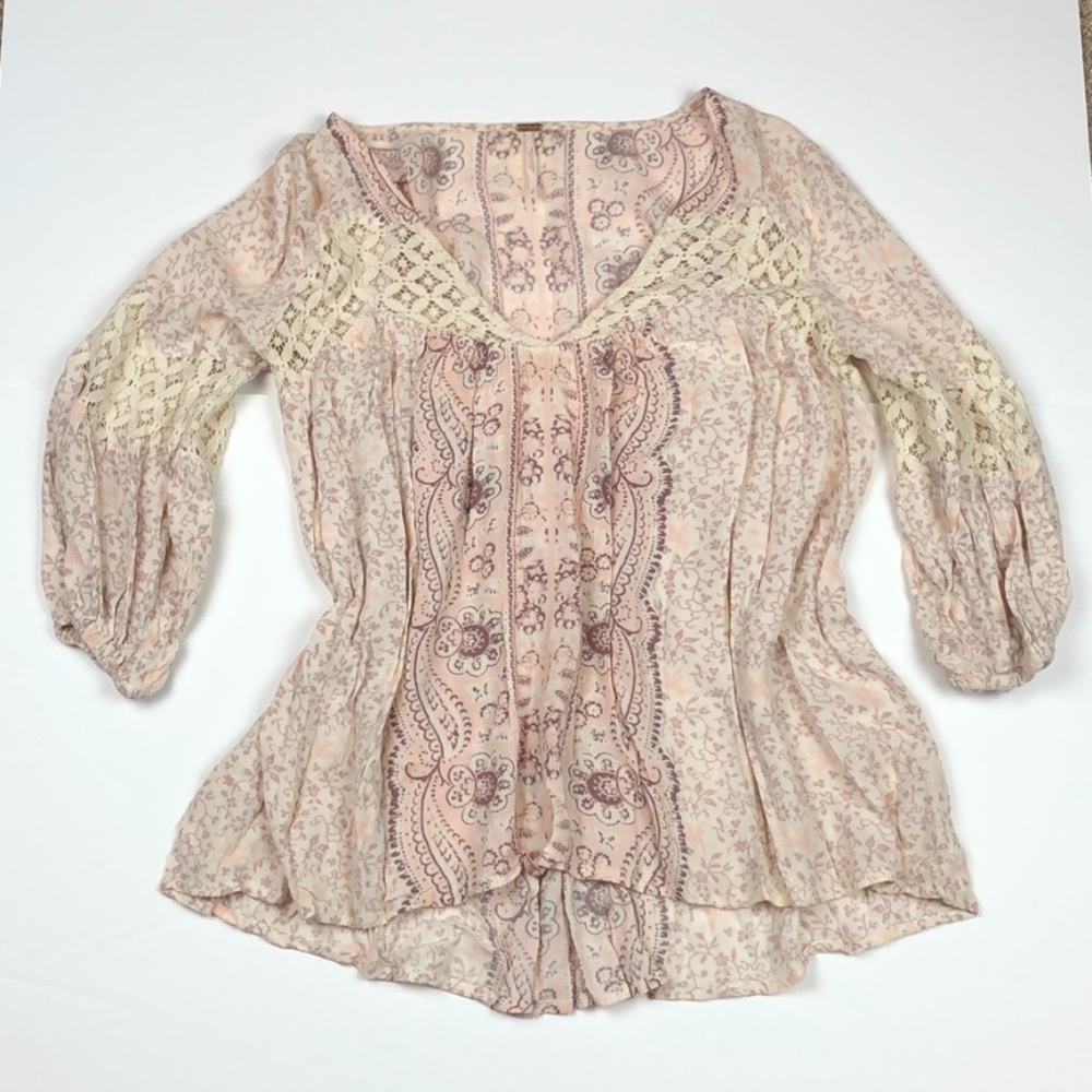 Free People Floral and Lace Boho Blouse